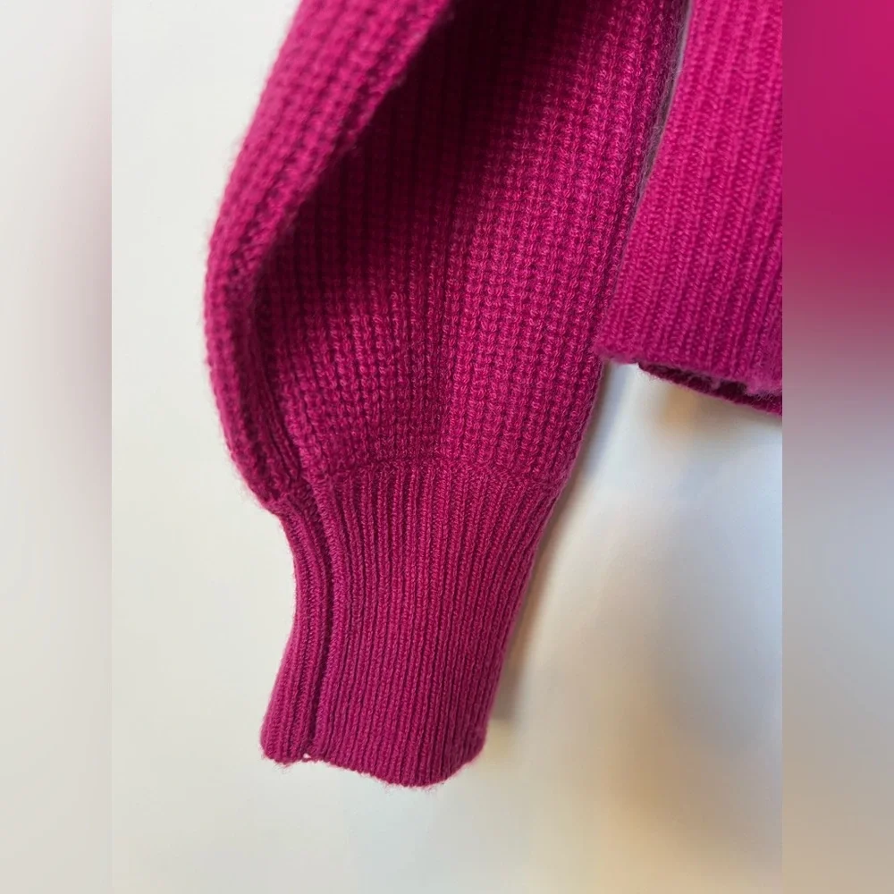 J.Crew 100% Cashmere Puff‎ Sleeve Mockneck Sweater Fuchsia Pink Size S